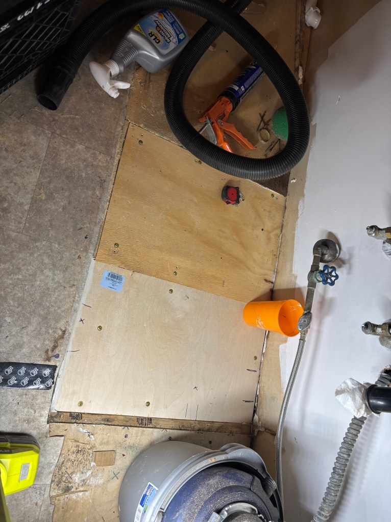 The same subfloor, now patched.