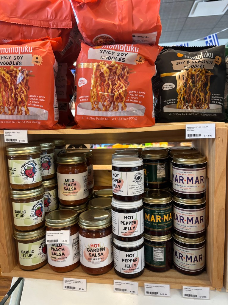 A selection of local Virginia jams, chili oil, and salsa.